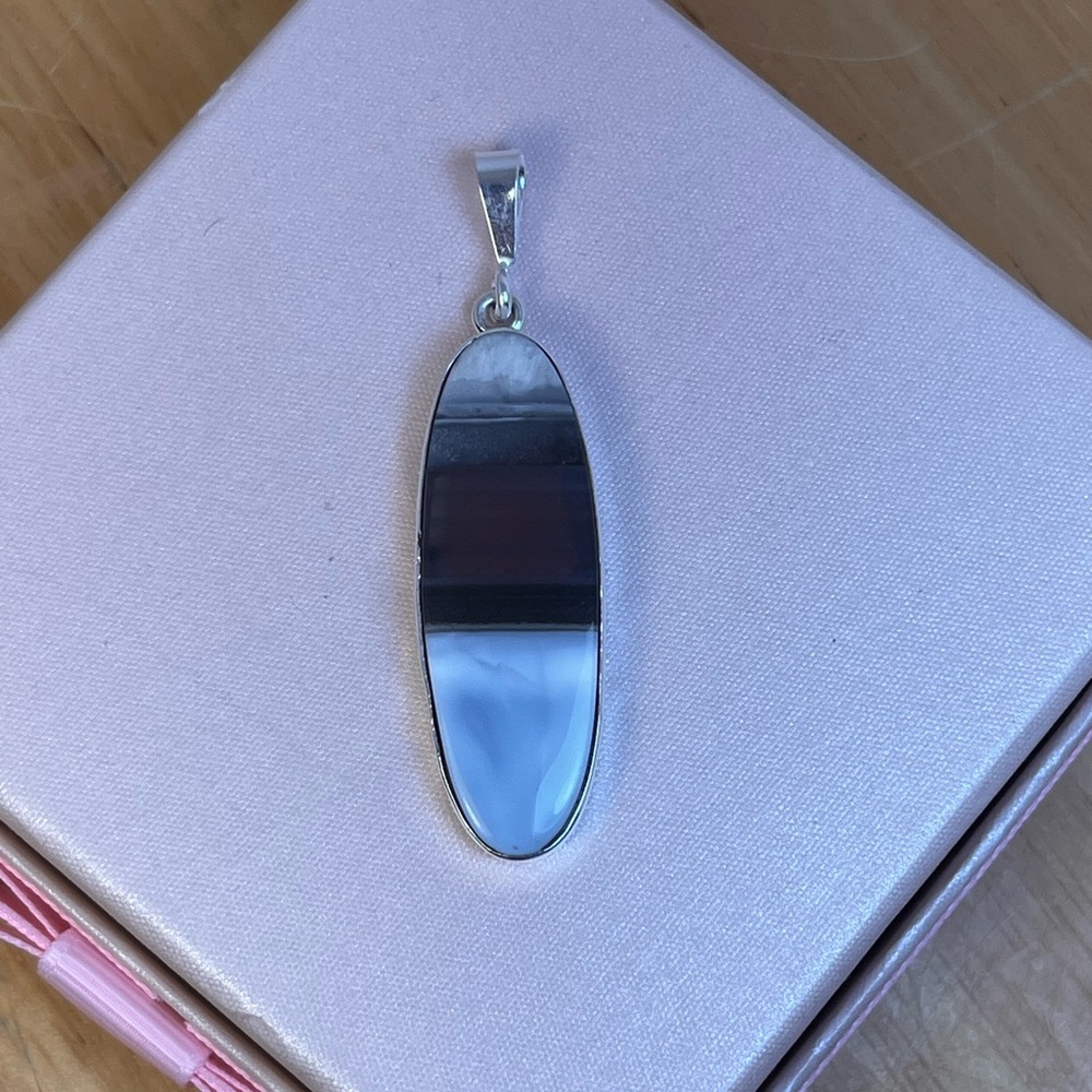 2.25 Inch Owyhee Blue Banded Opal Sterling Silver Pendant